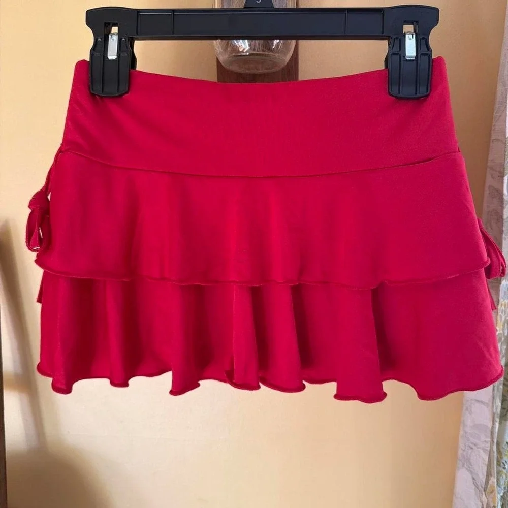 Shein MOD Ruffled Mini Skort Womens Small Red NWT Tiered Side Tie Sz S/4